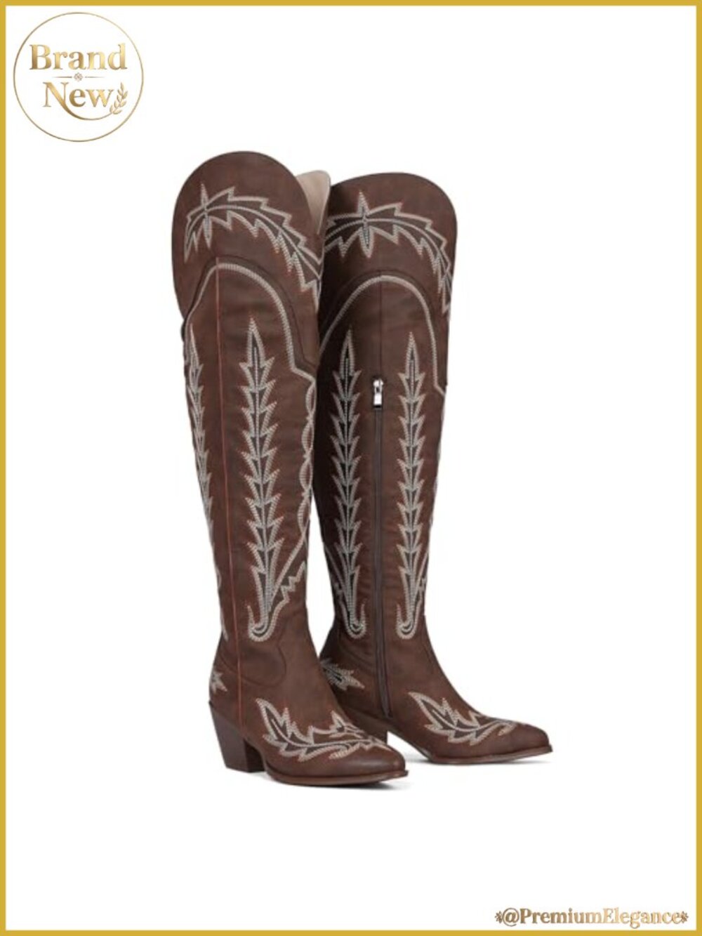 Wide Calf Over the Knee Western Boots Women Embroidered Pointed Toe
